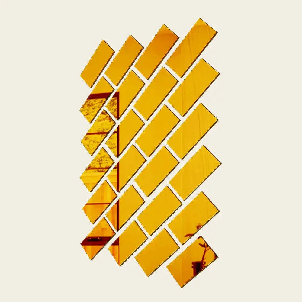 Bricks-Shaped Golden Wall Mirror Stickers
