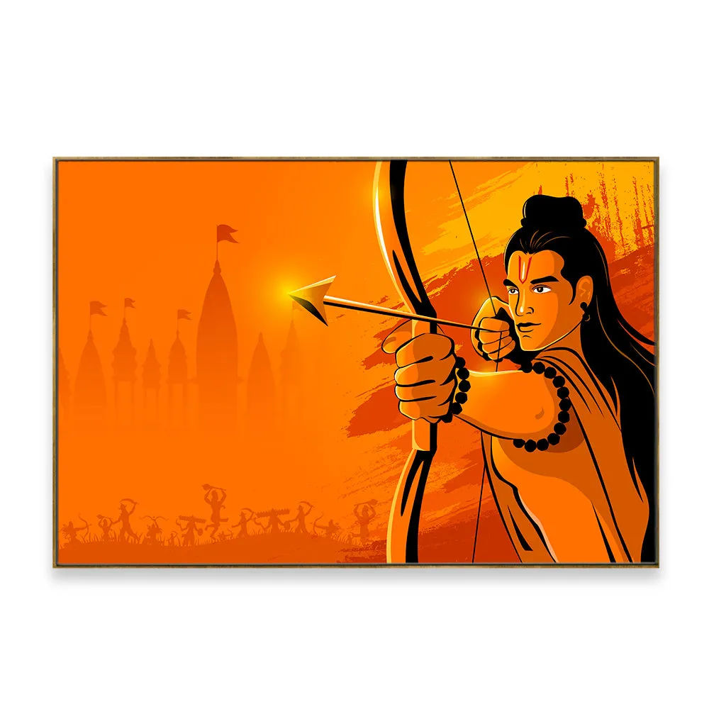 Bright Orange Life-Like Ram Ji Canvas Painting With Floating Frame
