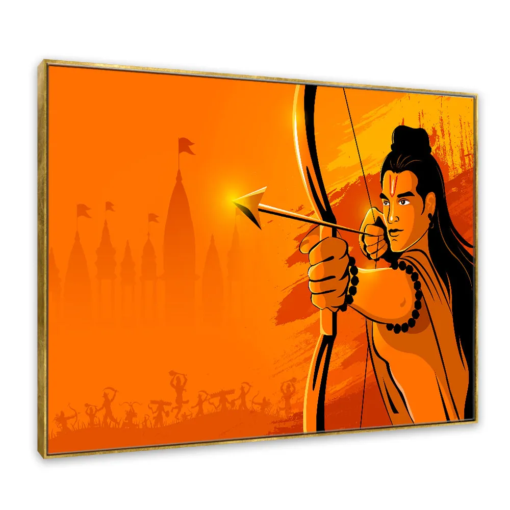 Bright Orange Life-Like Ram Ji Canvas Painting With Floating Frame