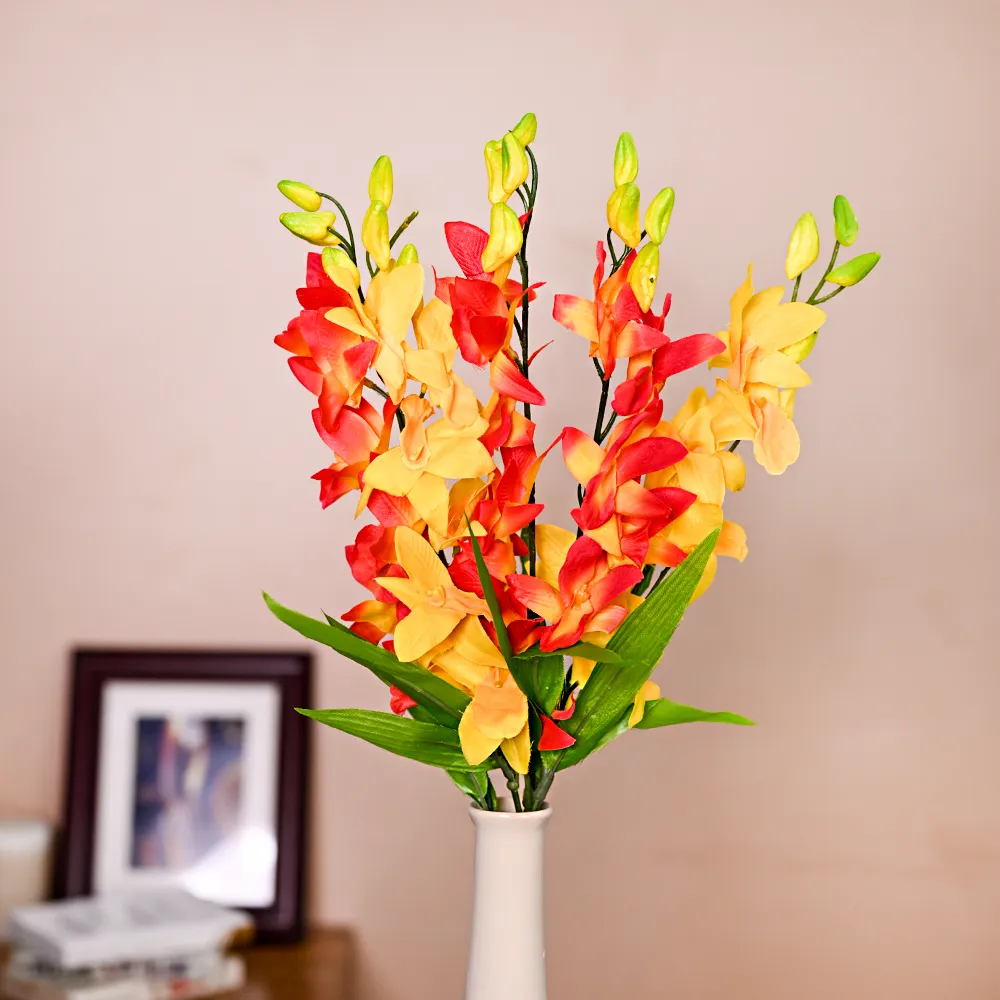 Bright Orange & Yellow Artificial Orchid Bunch Combo