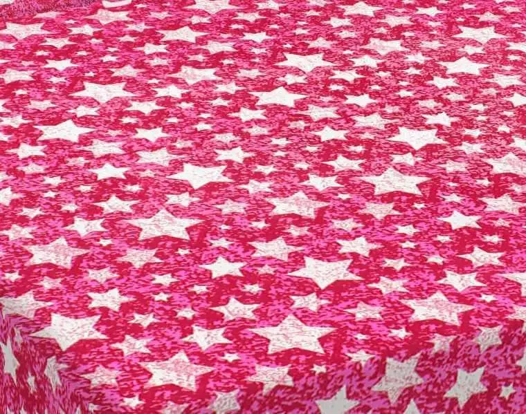 Bright Pink Star Printed 144 TC Cotton Double Bedsheet with Pillow Covers