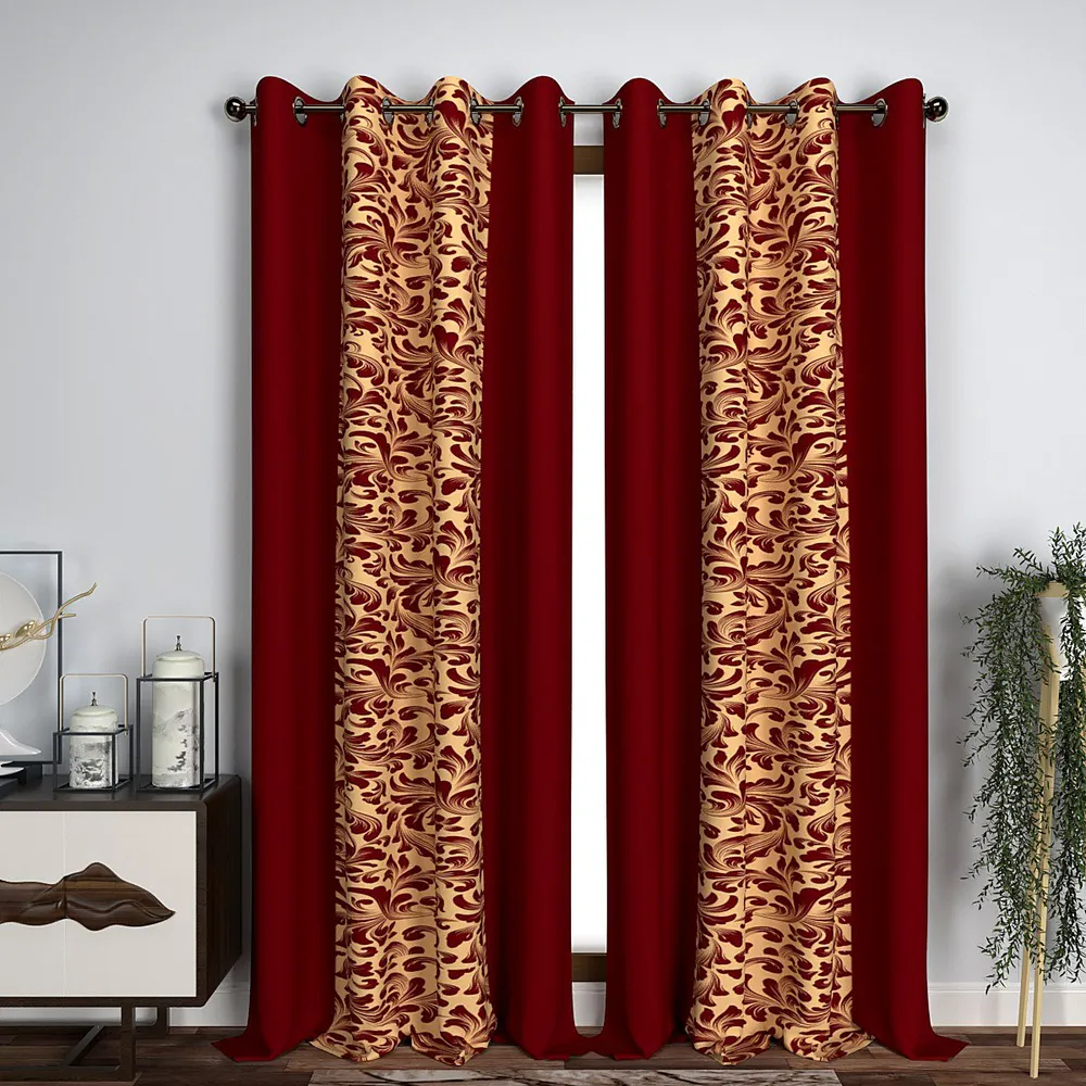 Bright Red Designer Layered Door Curtain Medium Single Piece (7ft)