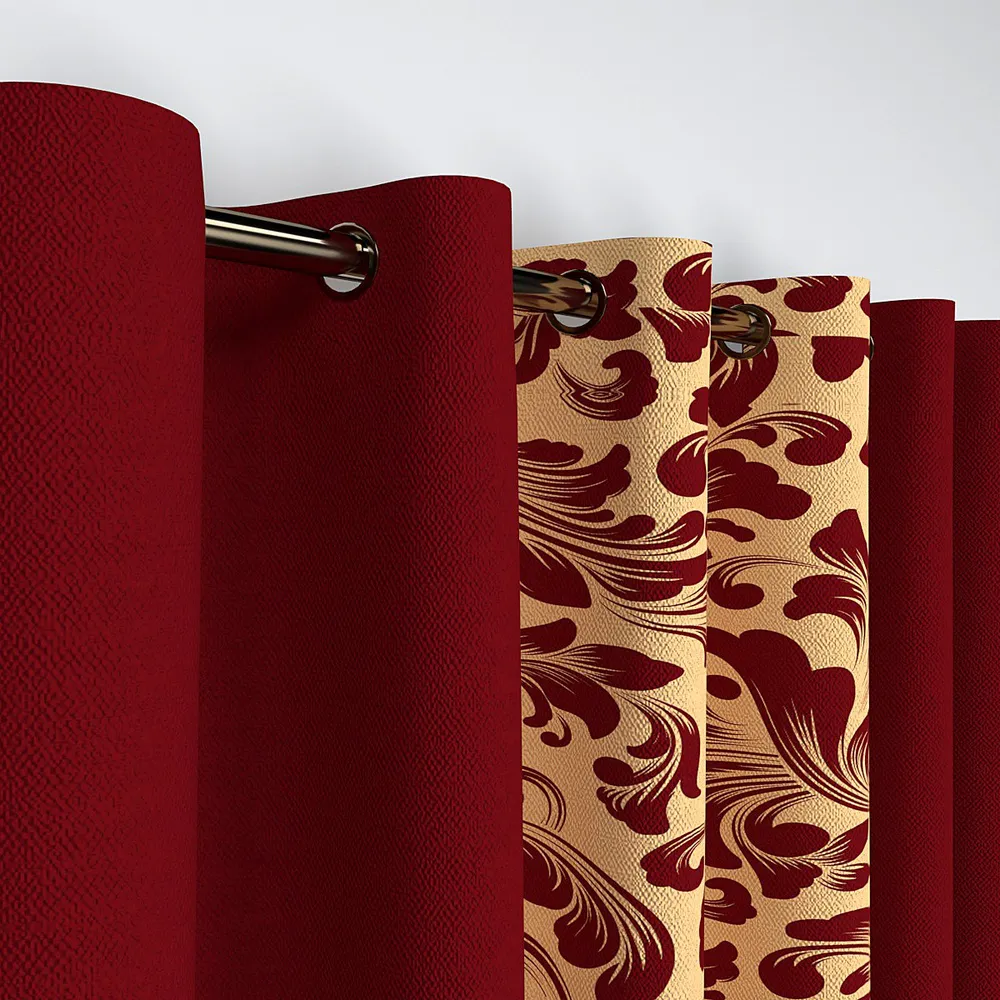 Bright Red Designer Layered Window Curtain