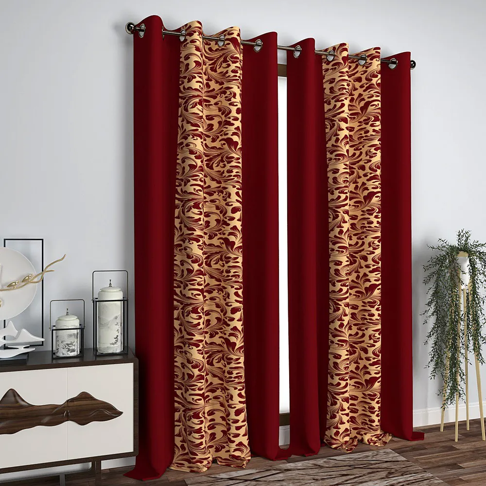 Bright Red Designer Layered Window Curtain