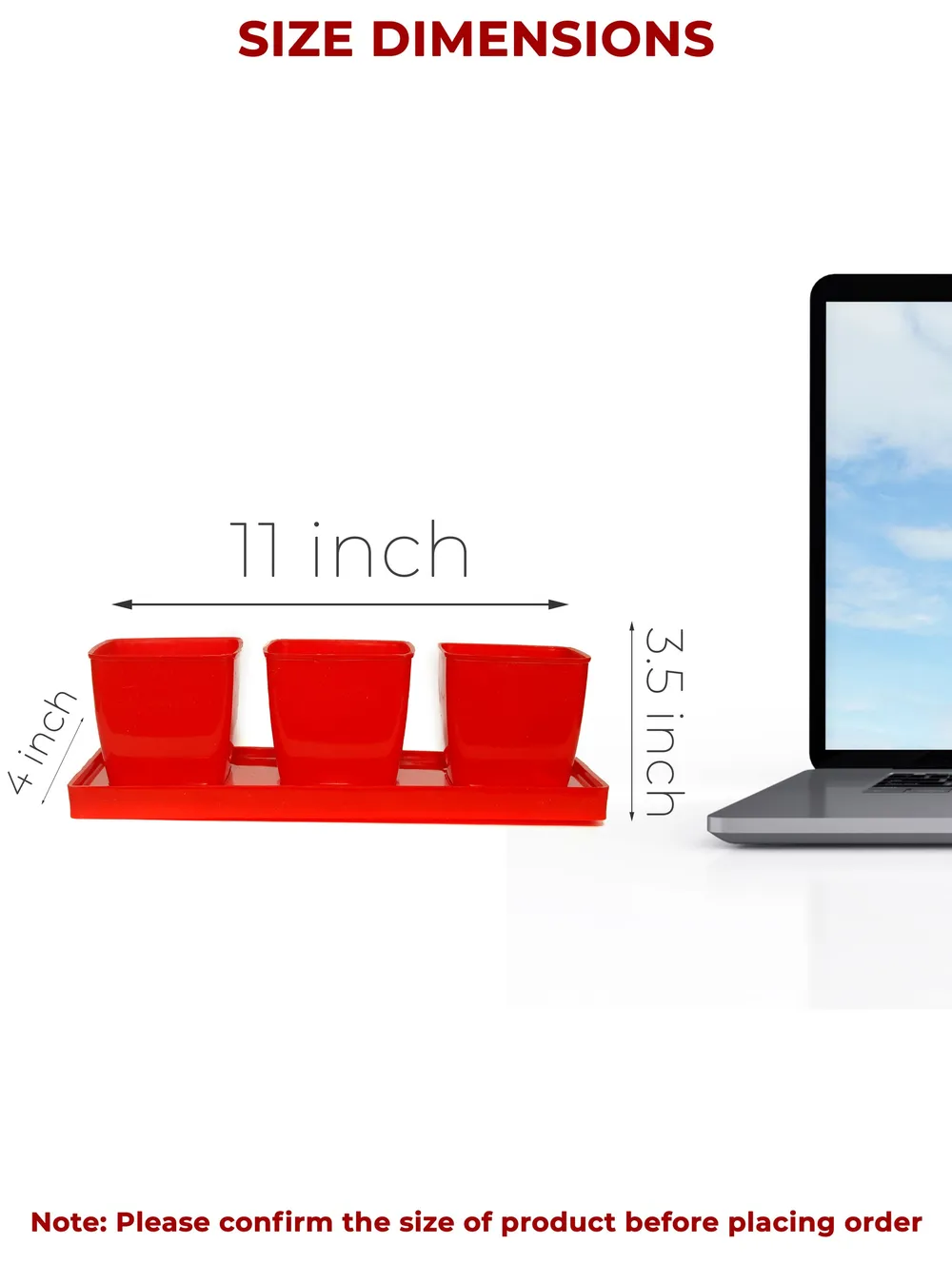 Bright Red Small Planter Pot With Tray Set Of 3