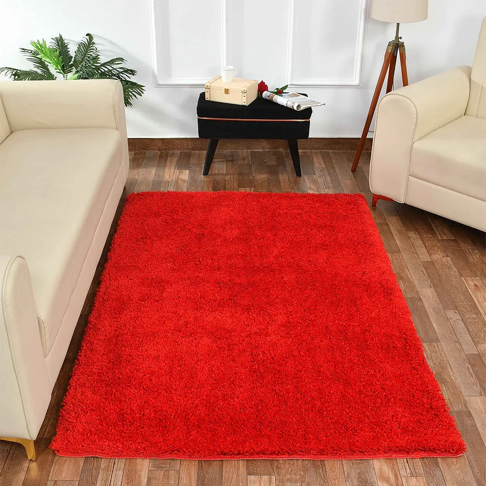 Bright Red Solid Soft Feel Anti-Skid 100% Cotton Carpet 2X5