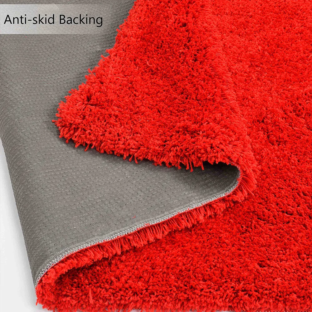 Bright Red Solid Soft Feel Anti-Skid 100% Cotton Carpet 2X5