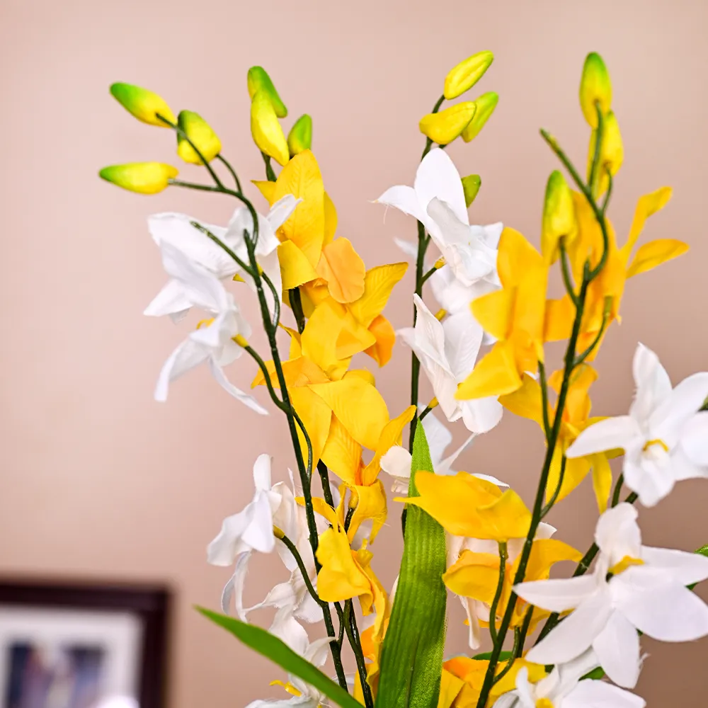 Bright White & Yellow Artificial Orchid Bunch Combo