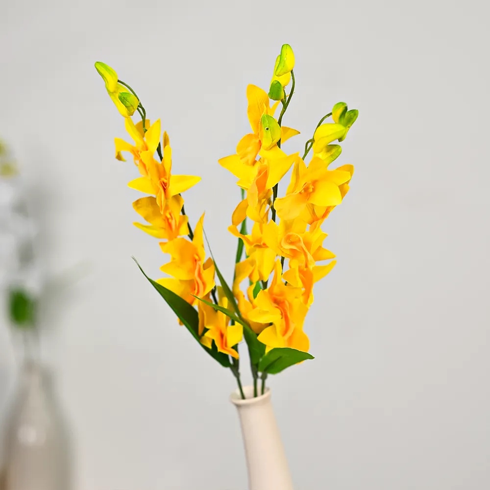 Bright Yellow Artifical Orchid Strands Set Of 2