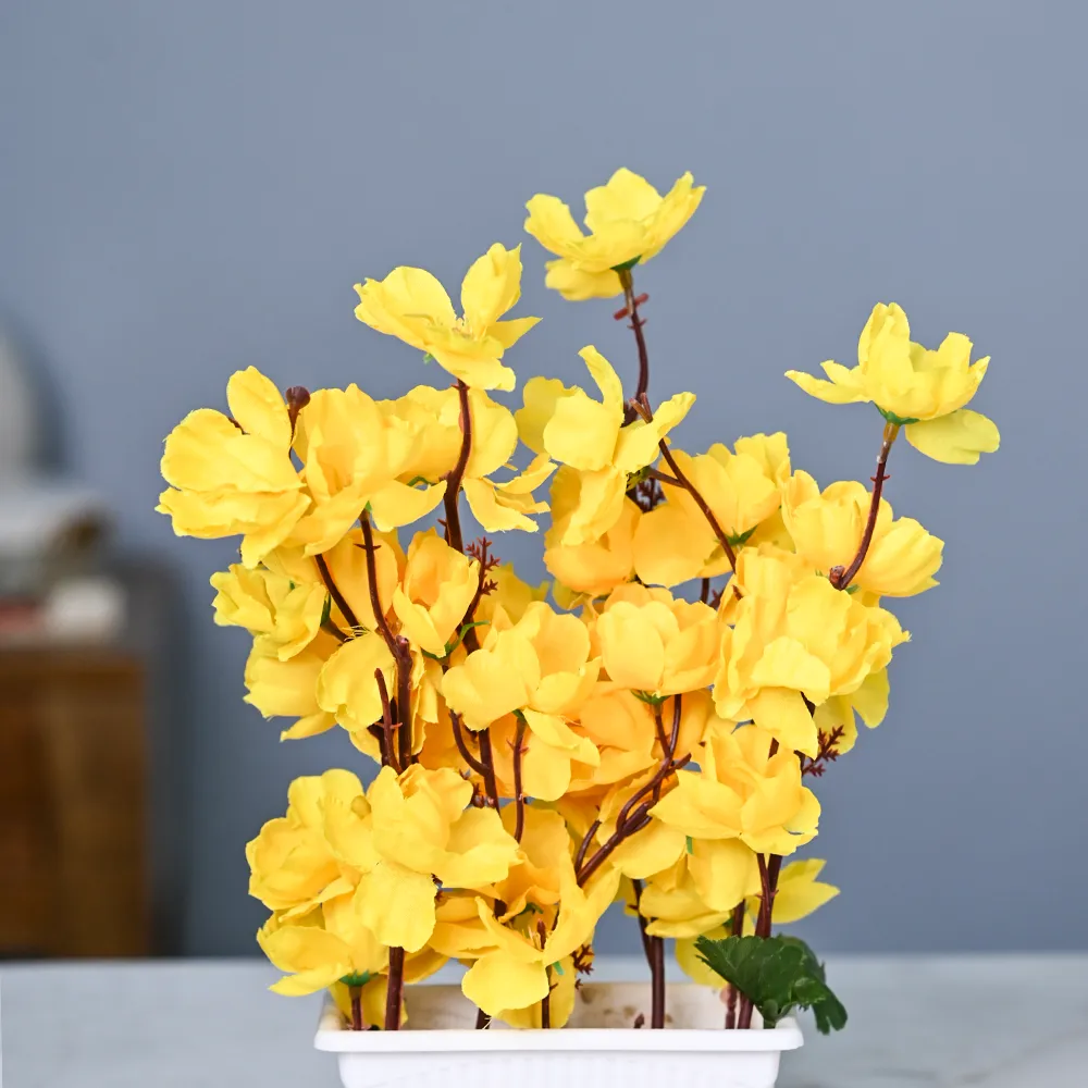 Bright Yellow Artificial Orchid With Pot Single Piece