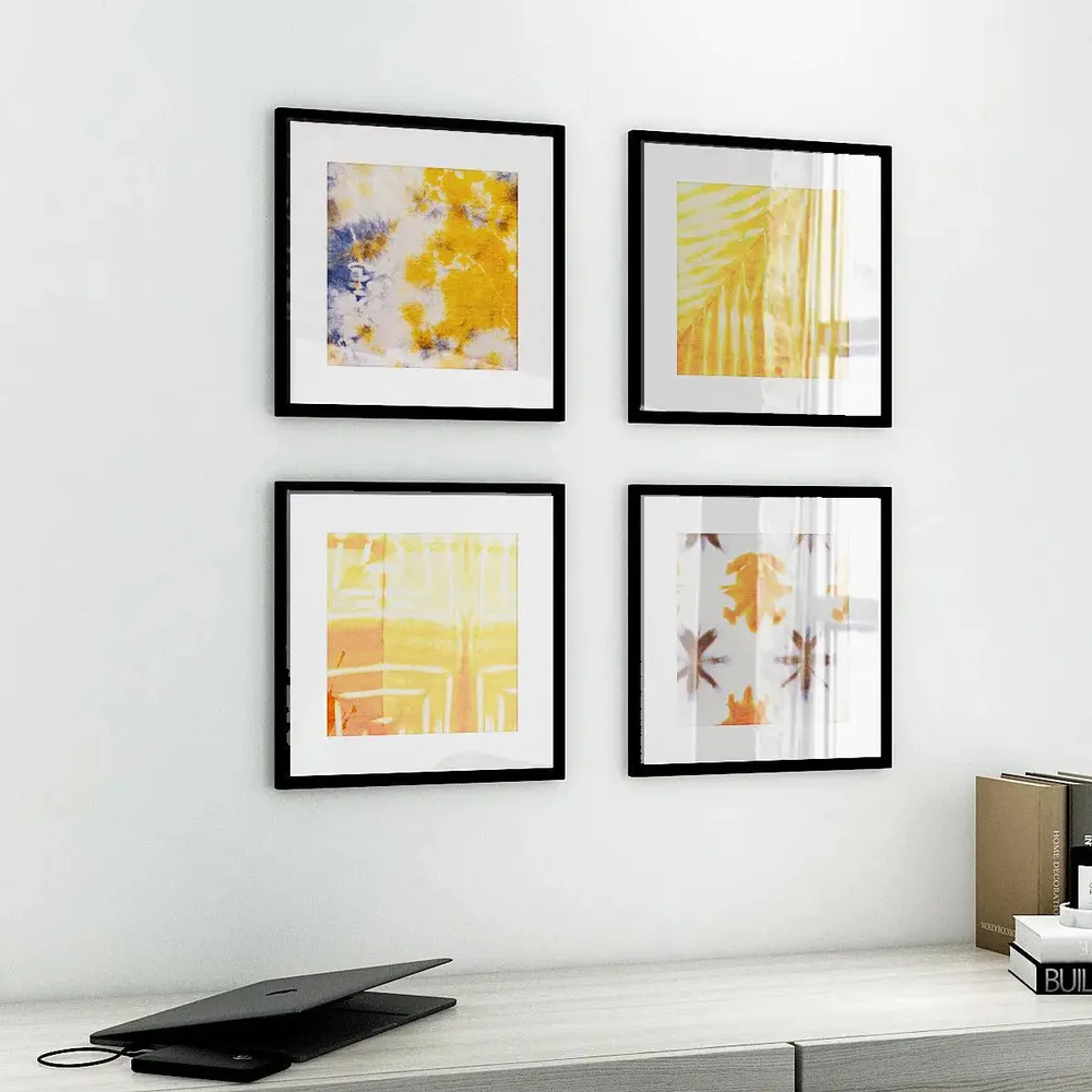 Bright Yellow Print Framed Wall Art Set of 4