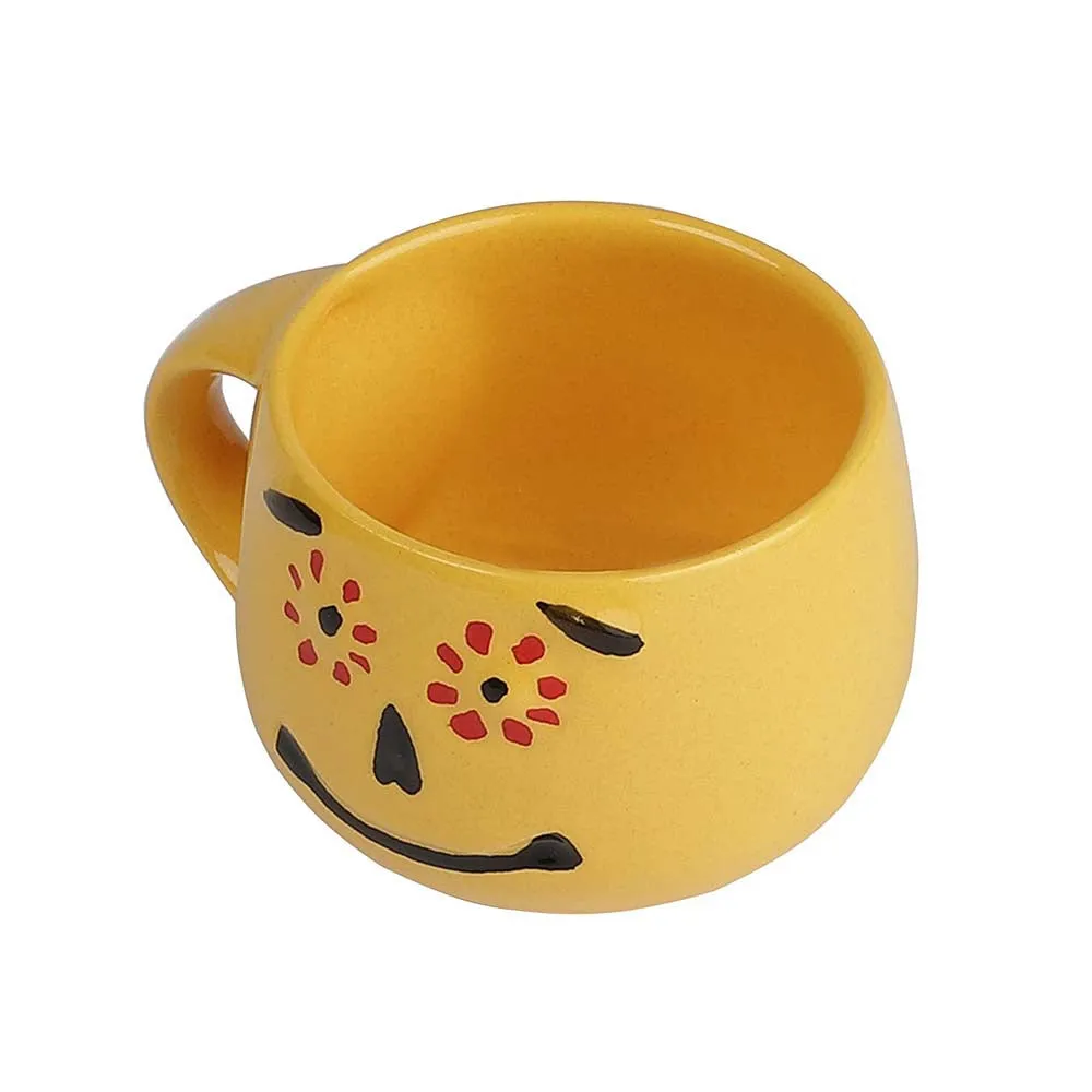 Bright Yellow Smiley Handcrafted Ceramic Tea Cups Set of 6