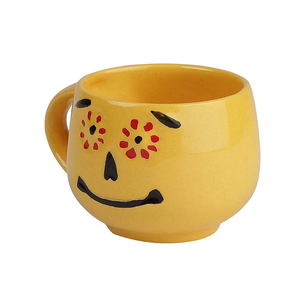 Bright Yellow Smiley Handcrafted Ceramic Tea Cups Set of 6