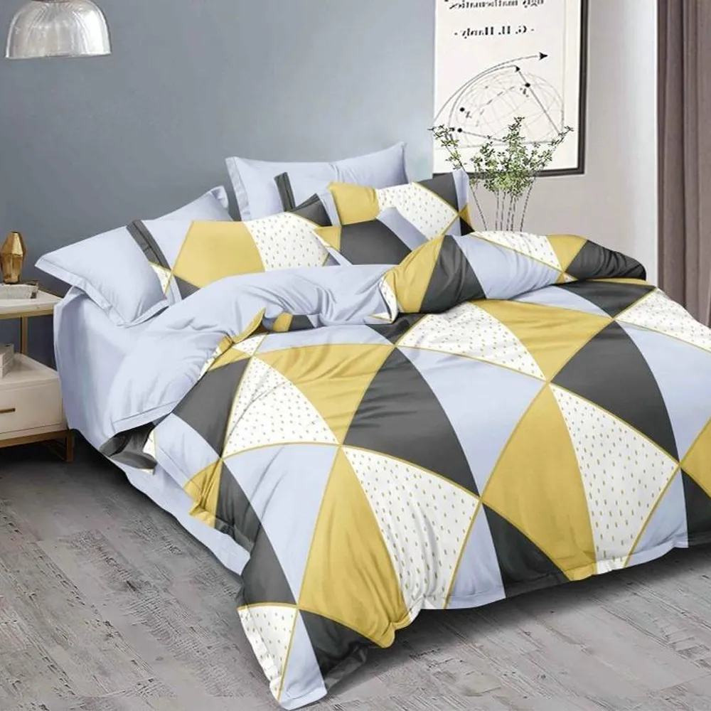 Broad Aztec Geometric Print Double Bedsheet With 2 Pillow Covers (White)