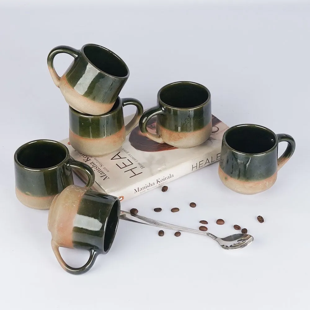 Broad Green Bordered Ceramic Mugs Set of 6