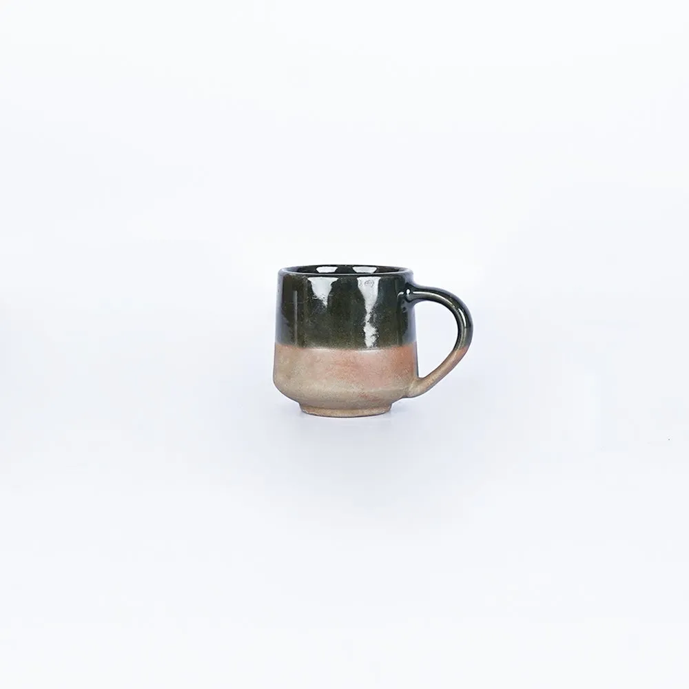 Broad Green Bordered Ceramic Mugs Set of 6