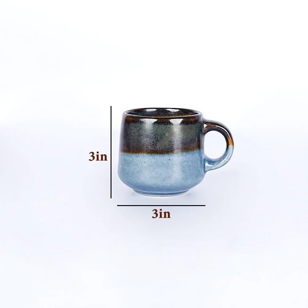 Broad Lined Blue Ceramic Mugs Set of 6