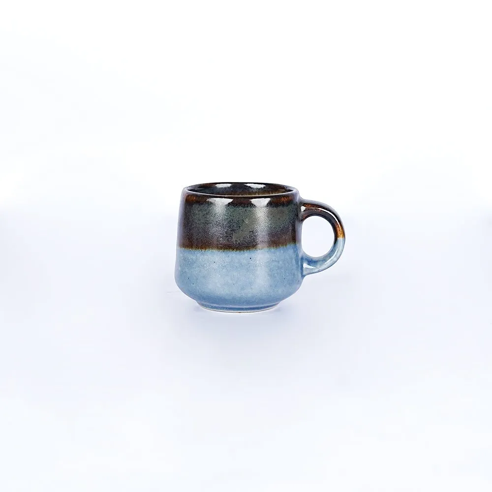 Broad Lined Blue Ceramic Mugs Set of 6