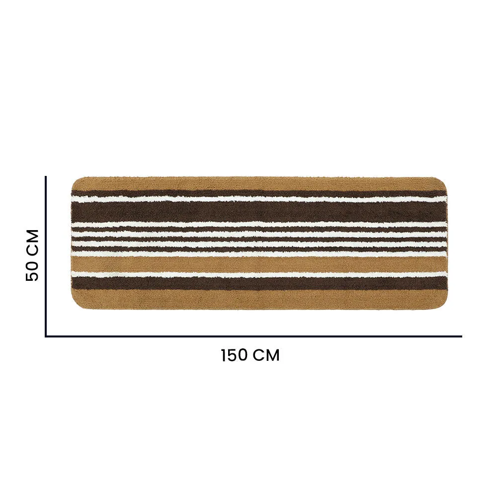 Broad Striped Brown & Beige Quality Polyester Bedside Runner