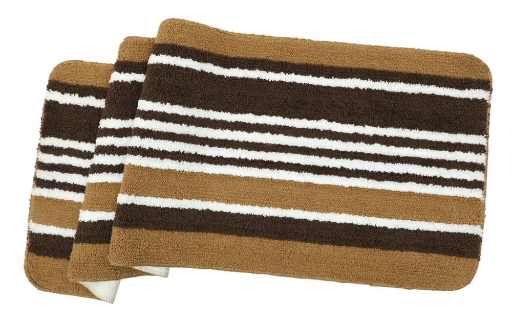 Broad Striped Brown & Beige Quality Polyester Bedside Runner