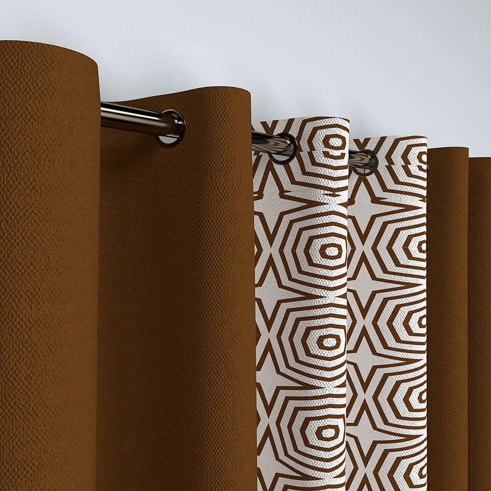 Brown Abstract Designer Layered Window Curtain