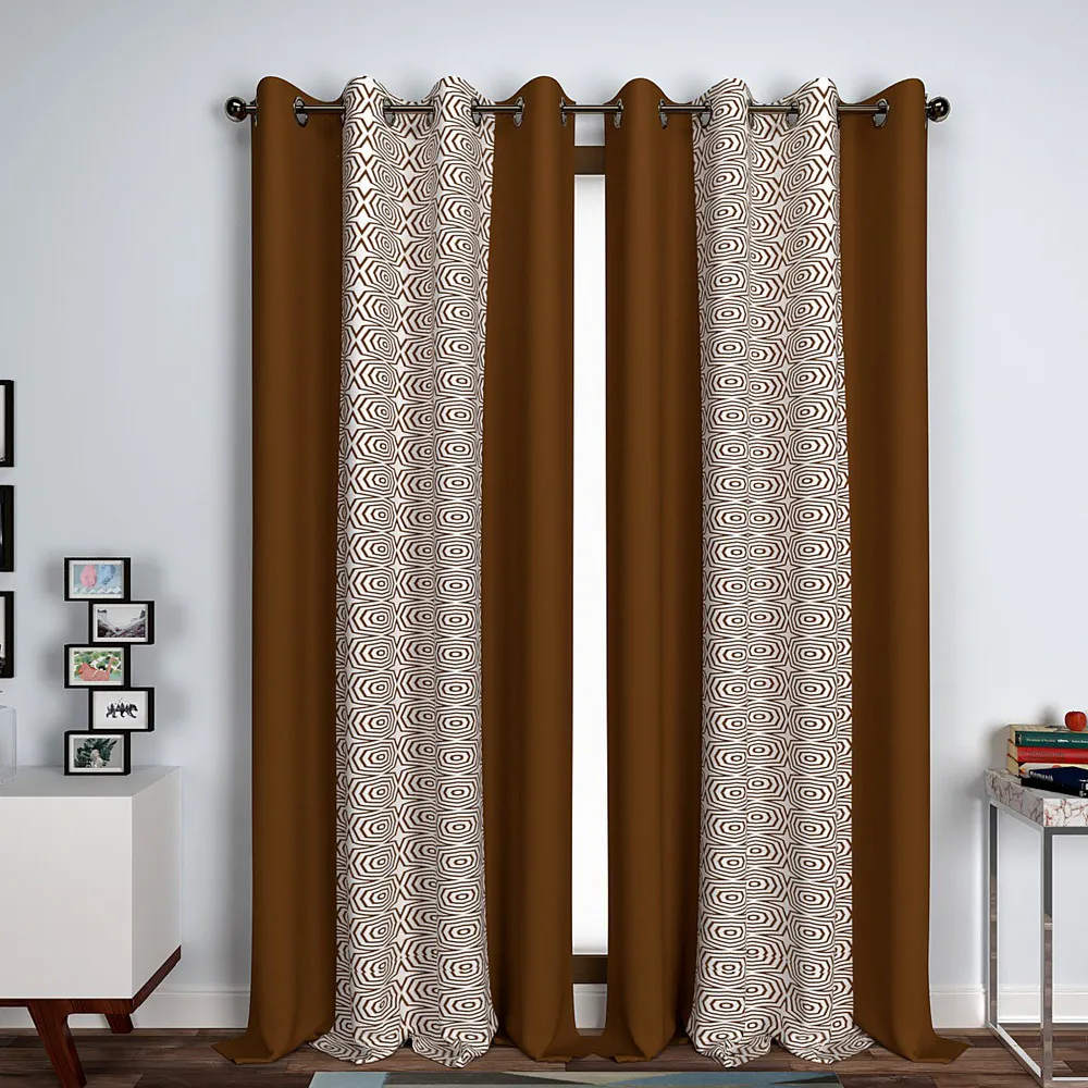 Brown Abstract Designer Layered Window Curtain