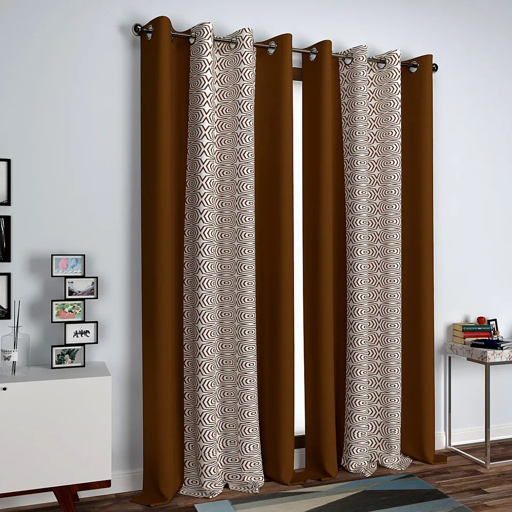 Brown Abstract Designer Layered Window Curtain