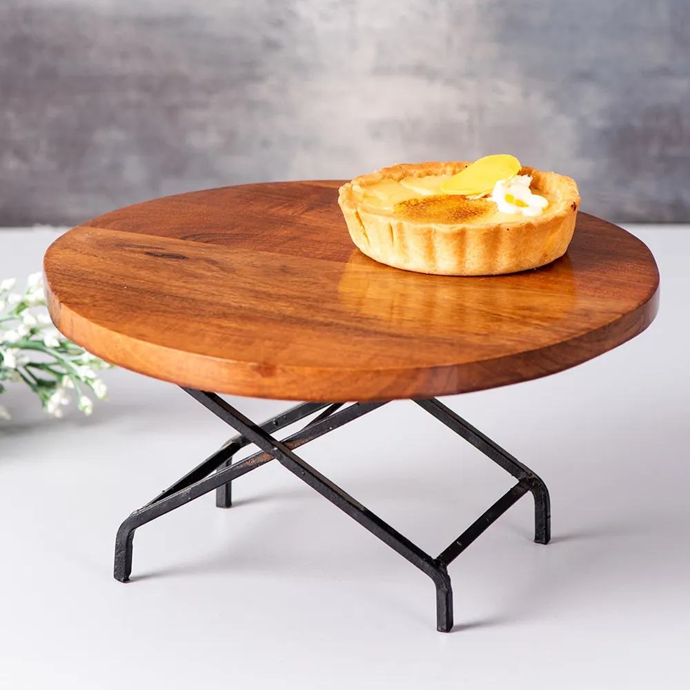 Brown and Black Rustic Wooden Foldable Cake Stand and Server