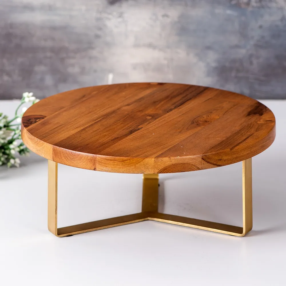Brown and Gold Rustic Wooden Cake Stand