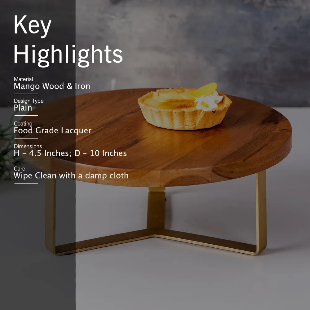 Brown and Gold Rustic Wooden Cake Stand