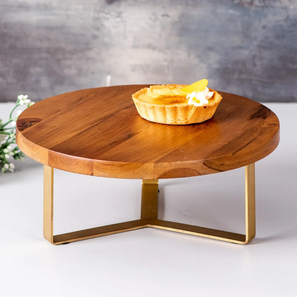 Brown and Gold Rustic Wooden Cake Stand