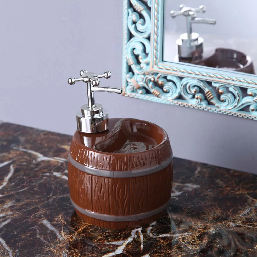 Brown Barrel Motif Ceramic Soap Dispenser