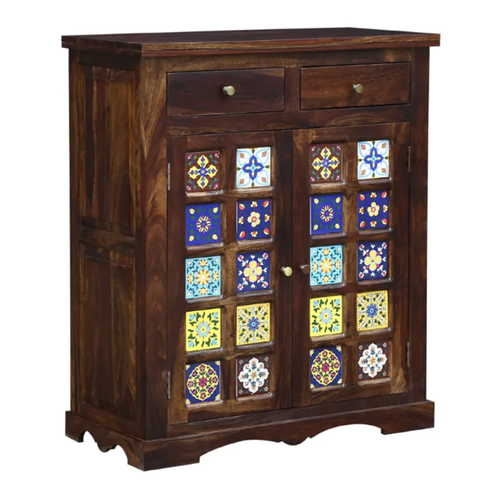 Brown Base Multicolor Traditional Designer Sheesham Wood Cabinet