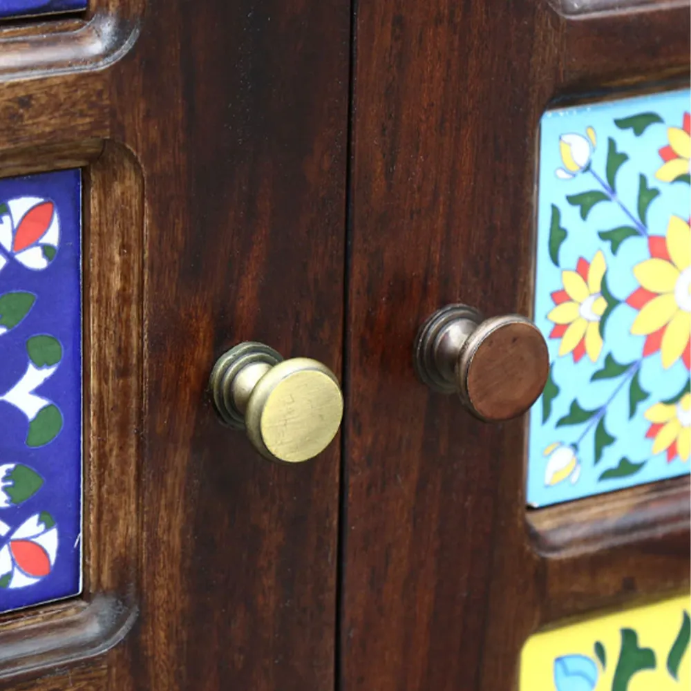 Brown Base Multicolor Traditional Designer Sheesham Wood Cabinet