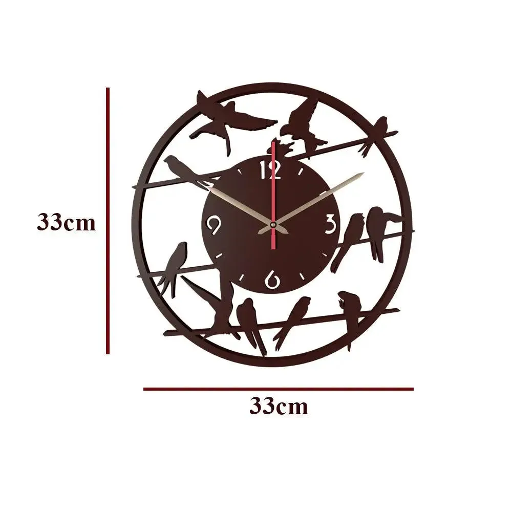 Brown Birds on Wire Wooden Wall Clock