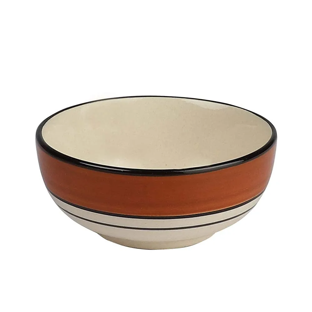 Brown Bordered Cream Serving Plate With Single Serving Bowl Dinnerware Set