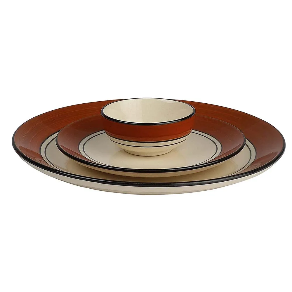 Brown Bordered Cream Serving Plate With Single Serving Bowl Dinnerware Set
