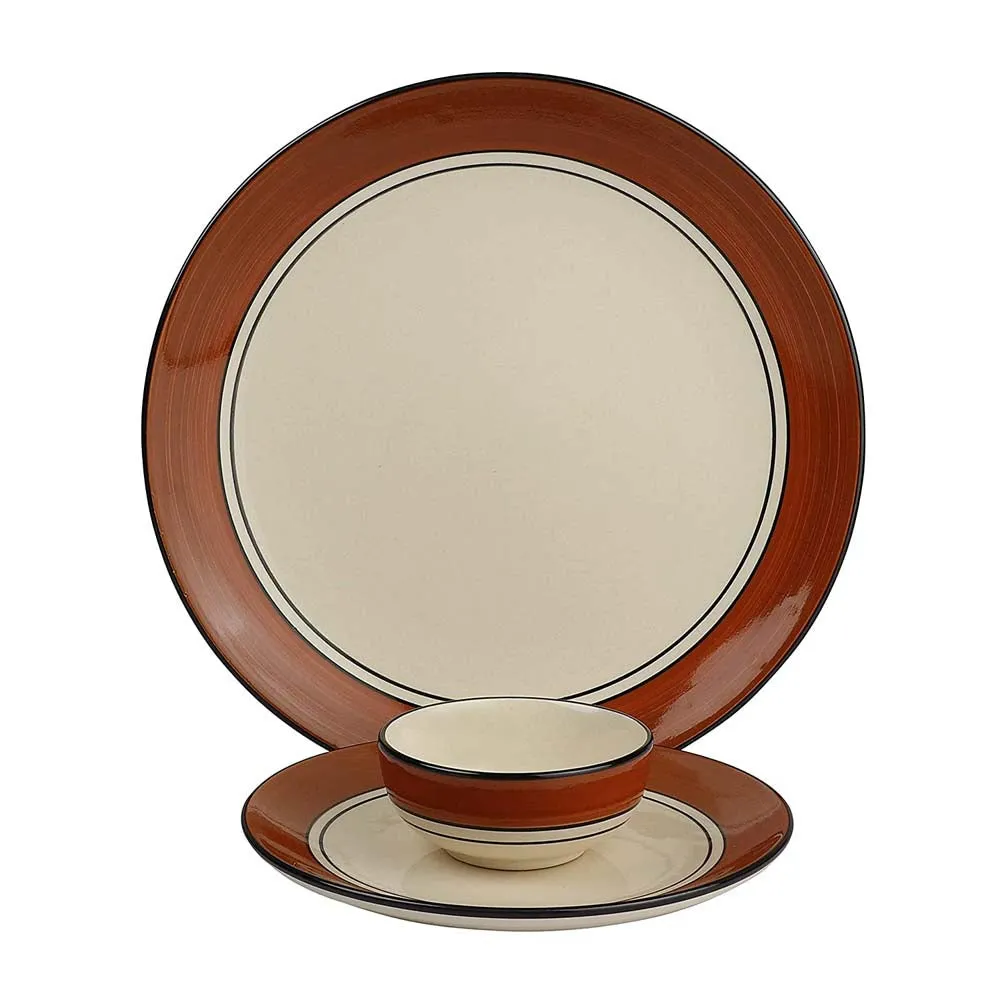 Brown Bordered Cream Serving Plate With Single Serving Bowl Dinnerware Set