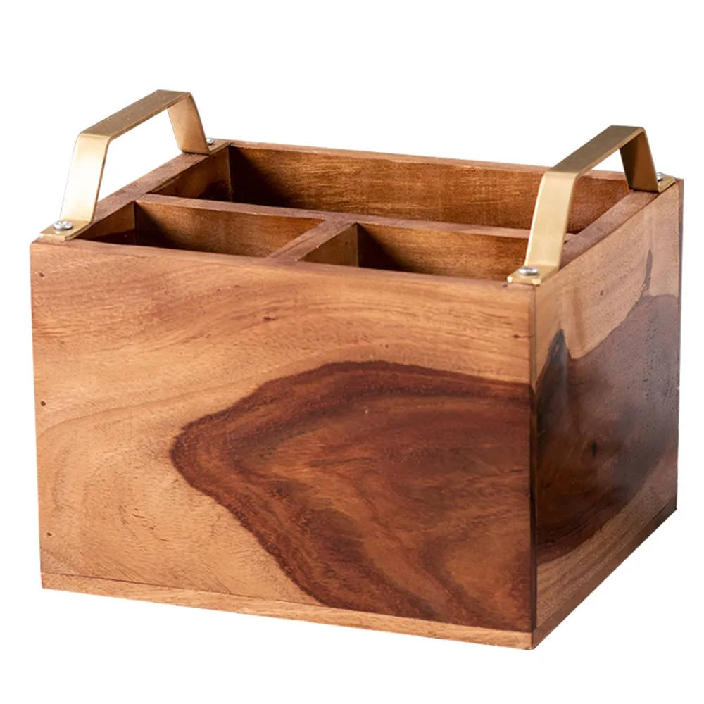 Brown Decorative Multipurpose Wooden Cutlery Holder