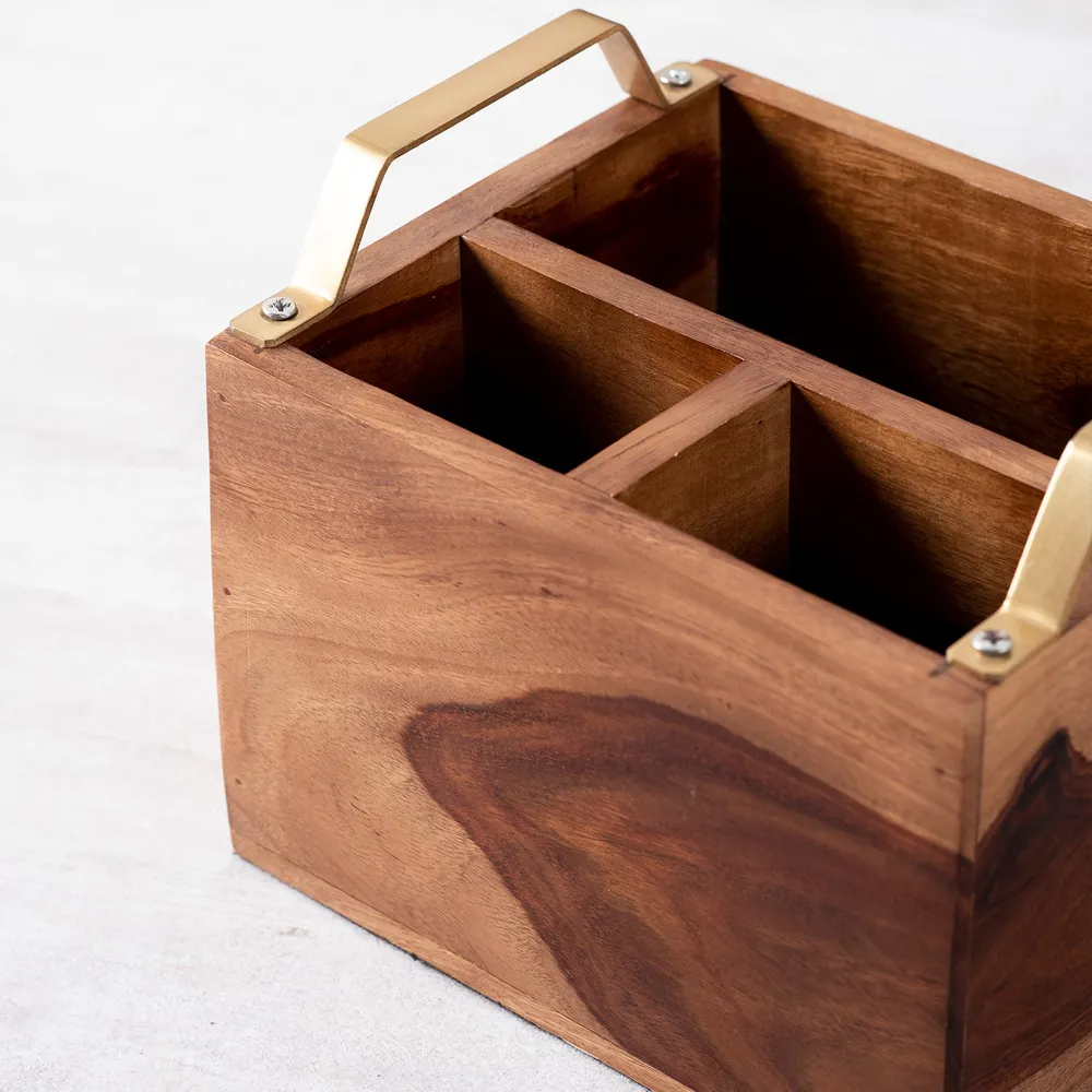 Brown Decorative Multipurpose Wooden Cutlery Holder