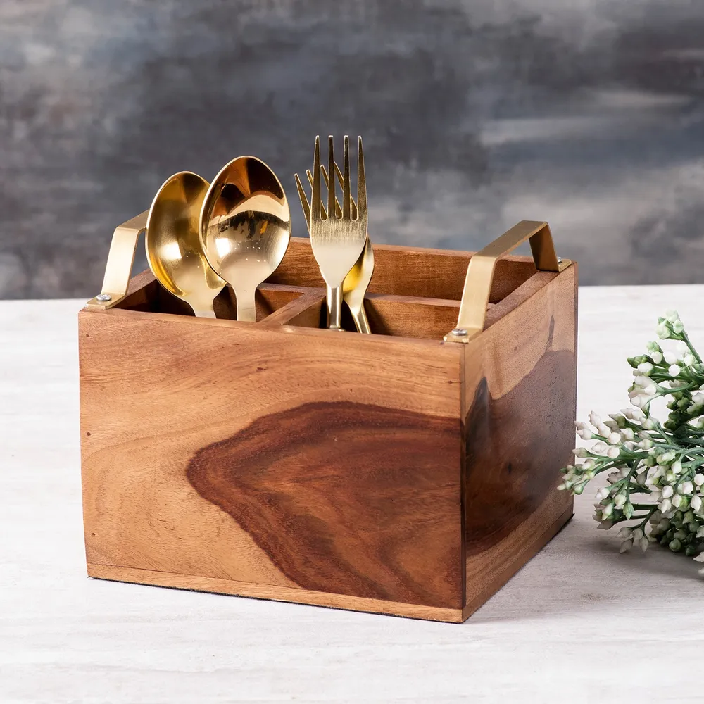 Brown Decorative Multipurpose Wooden Cutlery Holder