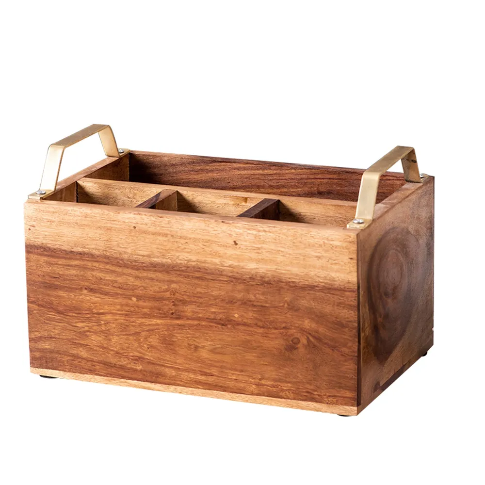 Brown Decorative Teak Wood Cutlery Holder