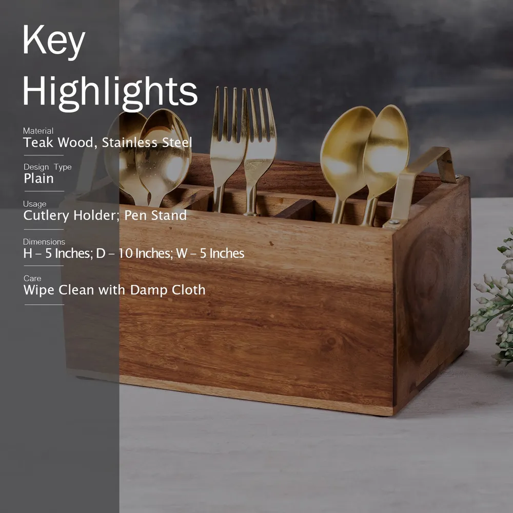 Brown Decorative Teak Wood Cutlery Holder
