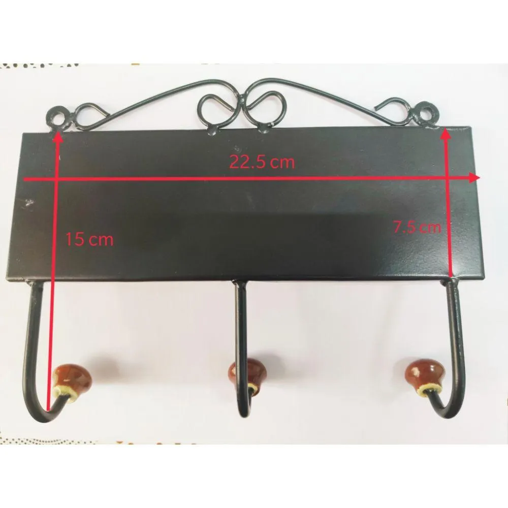 Brown Designer Ceramic Wrought Iron Wall Hook - Set of 2