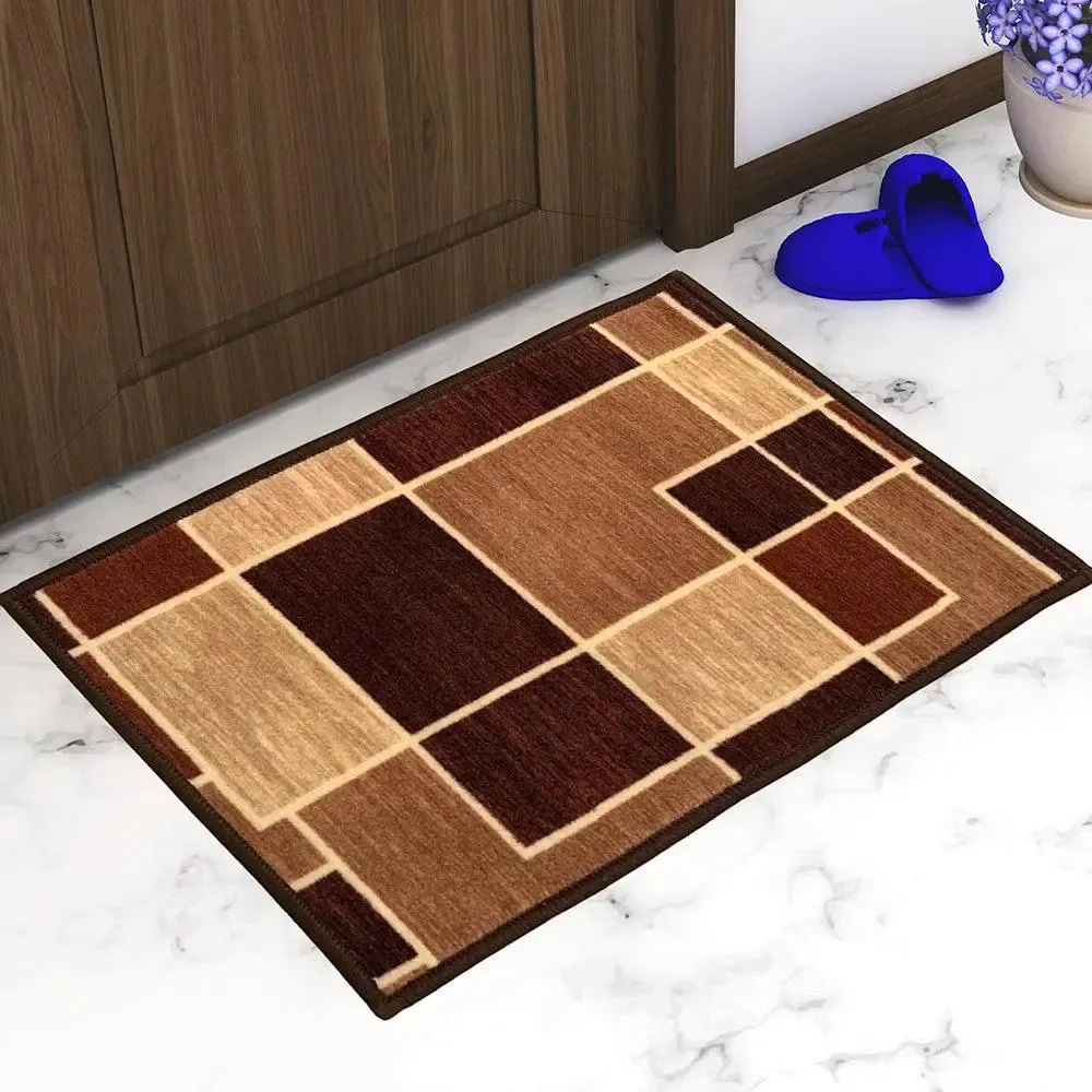 Brown Geometric Boxes Printed Premium Doormat (14 X 22 )Inches
