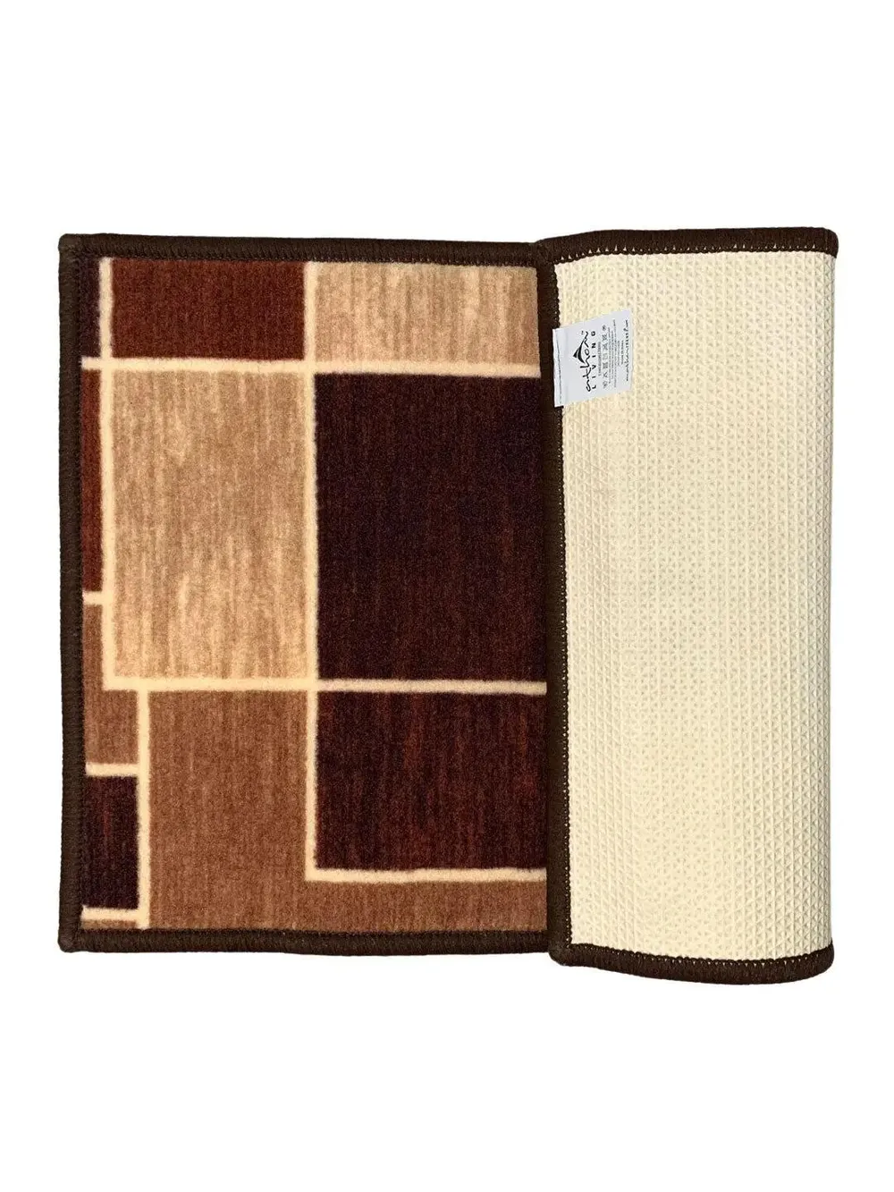 Brown Geometric Boxes Printed Premium Doormat (14 X 22 )Inches