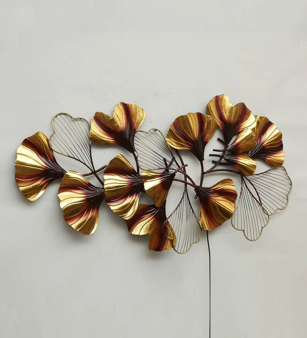 Brown & Golden Floral LED Metal Wall Art