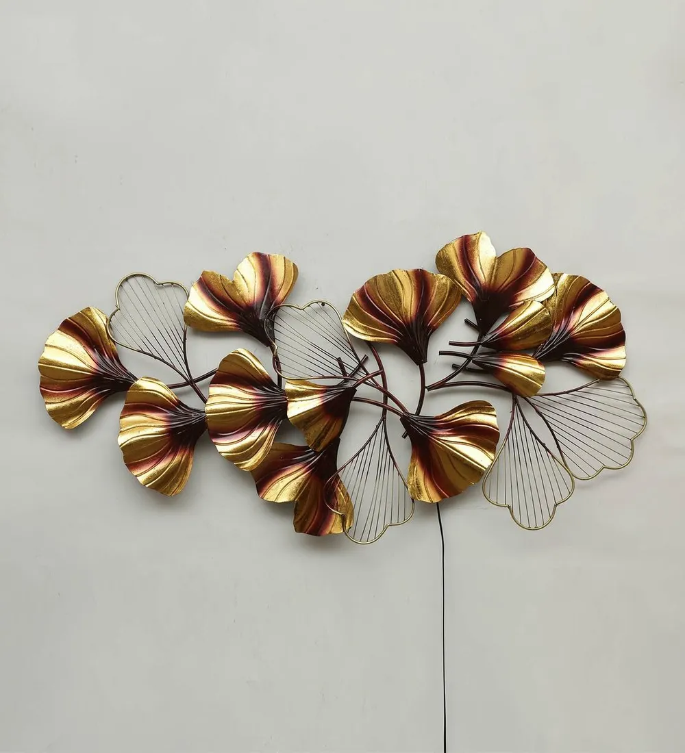 Brown & Golden Floral LED Metal Wall Art