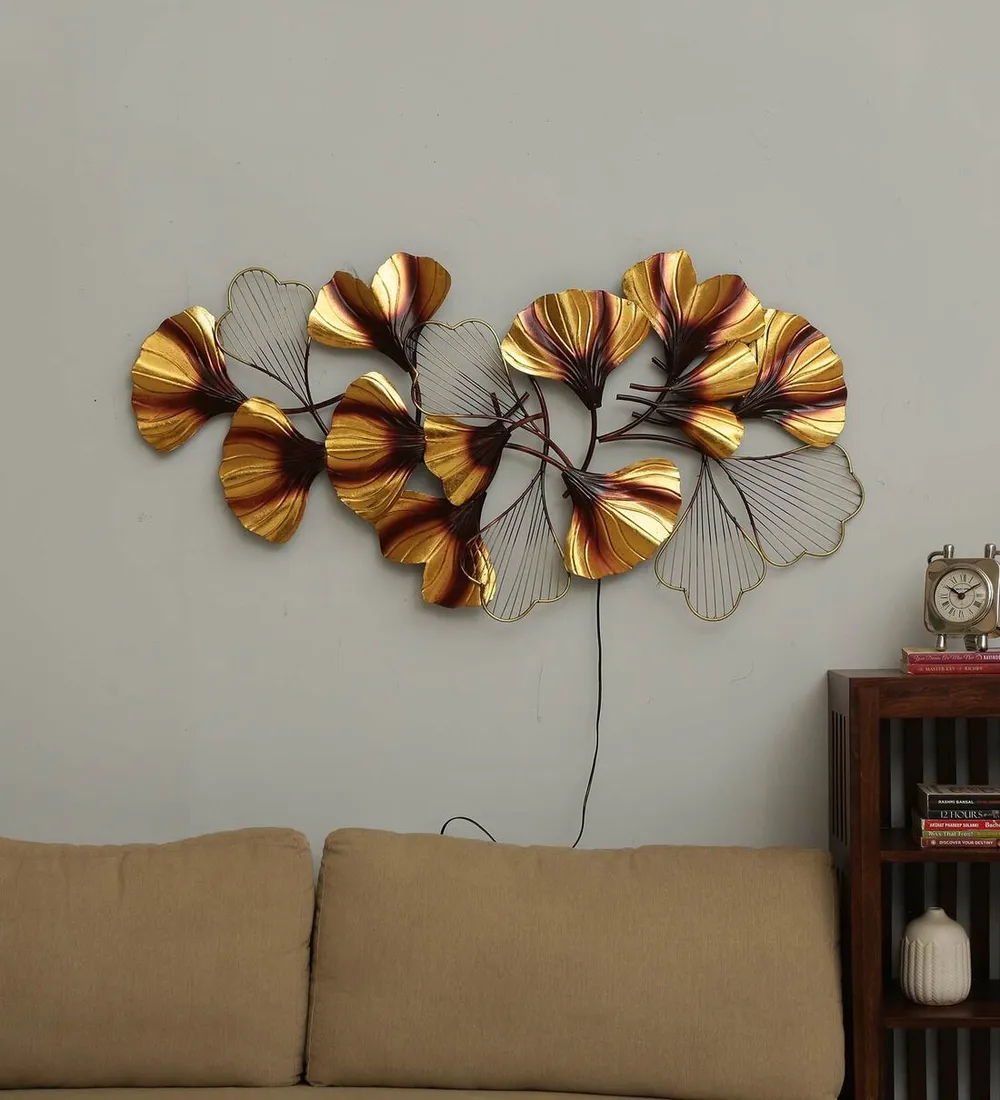 Brown & Golden Floral LED Metal Wall Art