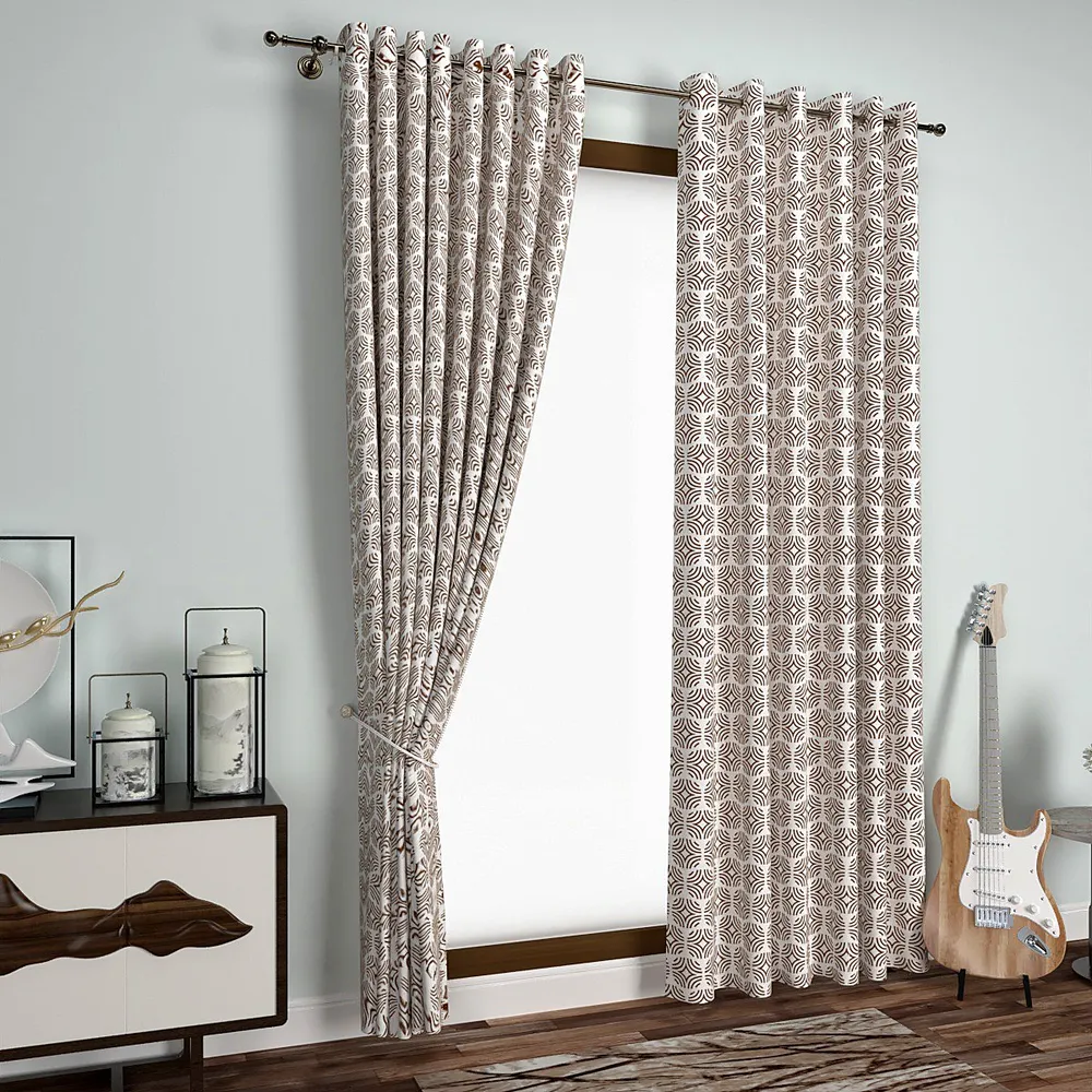 Brown Graphic Lines Door Curtains Medium Single Piece (7ft)